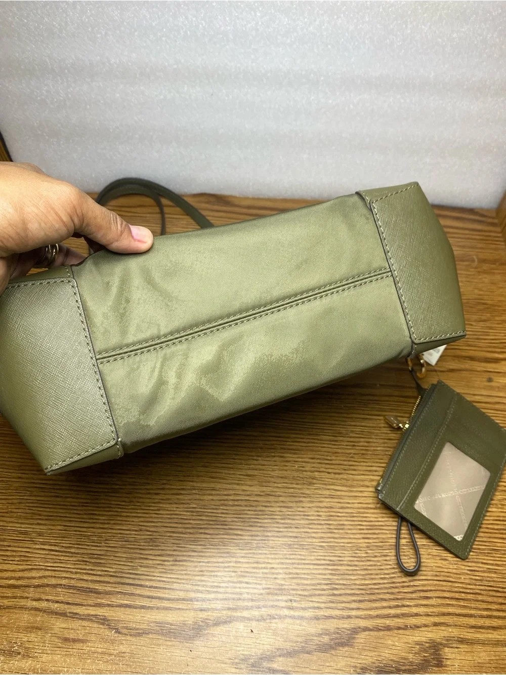 MICHAEL Kors Eva Small Zip Top Nylon Green Tote Shoulder Bag With Wallet Bundle